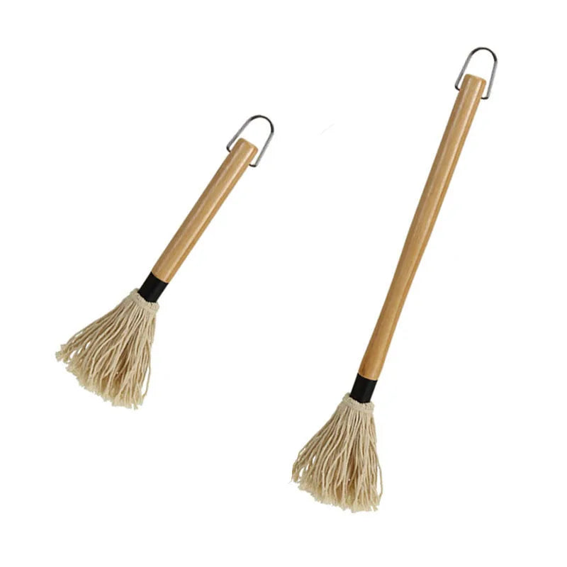 BBQ Grill Brush Set with Cotton Bristles and Wooden Handle – Perfect for Marinade & Oil