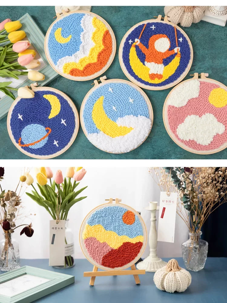 Animal-Themed Punch Needle Kit | DIY Starter Set with Yarn & Hoop | Beginner Embroidery Set