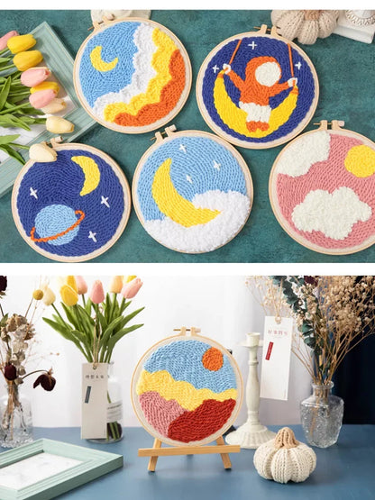 Animal-Themed Punch Needle Kit | DIY Starter Set with Yarn & Hoop | Beginner Embroidery Set