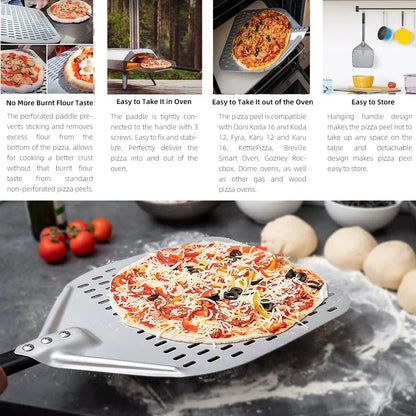 Perforated Pizza Shovel Paddle with Handle for Baking in Oven