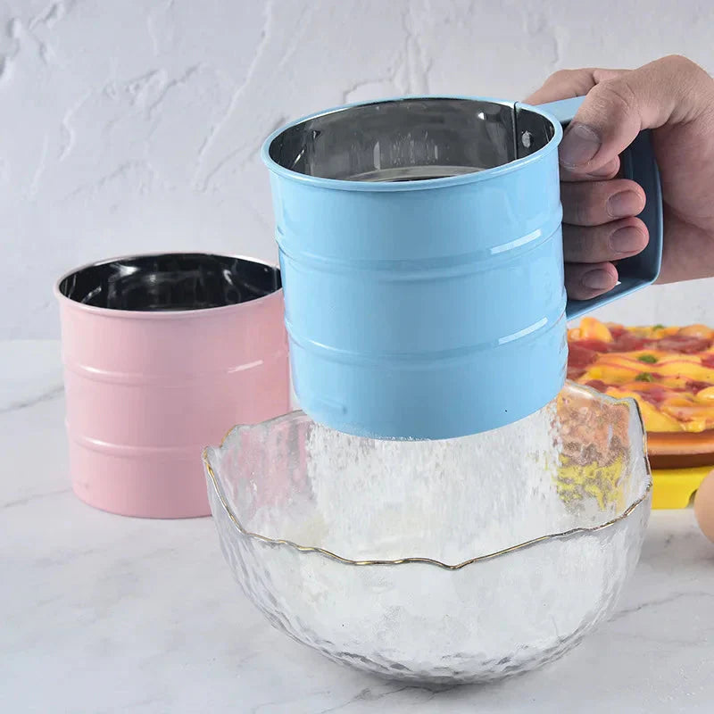 Large Stainless Steel Handheld Semi-Automatic Flour Sifter Cup