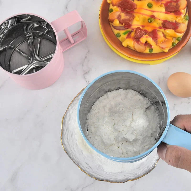 Large Stainless Steel Handheld Semi-Automatic Flour Sifter Cup
