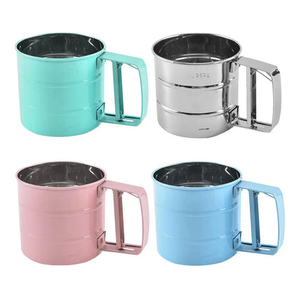 Large Stainless Steel Handheld Semi-Automatic Flour Sifter Cup
