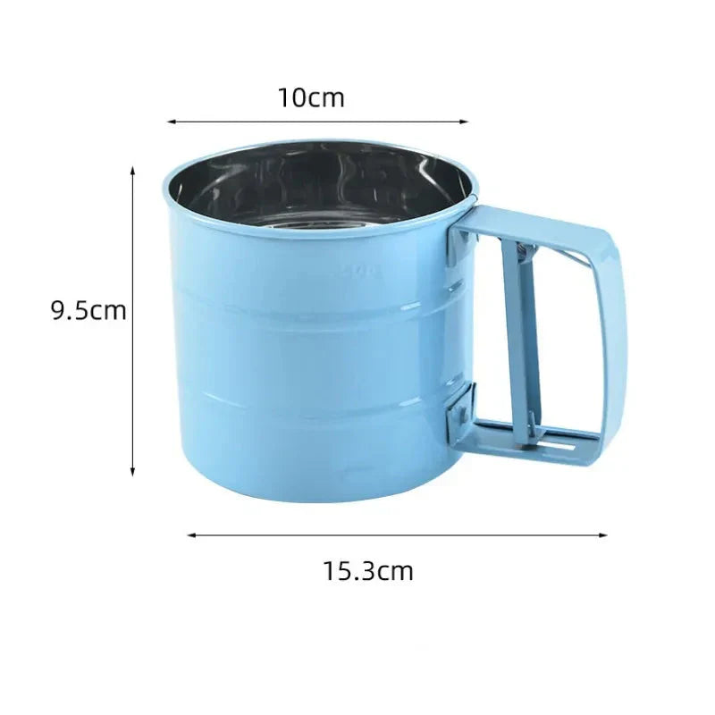 Large Stainless Steel Handheld Semi-Automatic Flour Sifter Cup