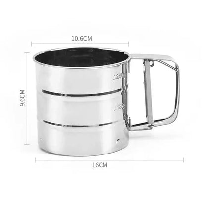 Large Stainless Steel Handheld Semi-Automatic Flour Sifter Cup