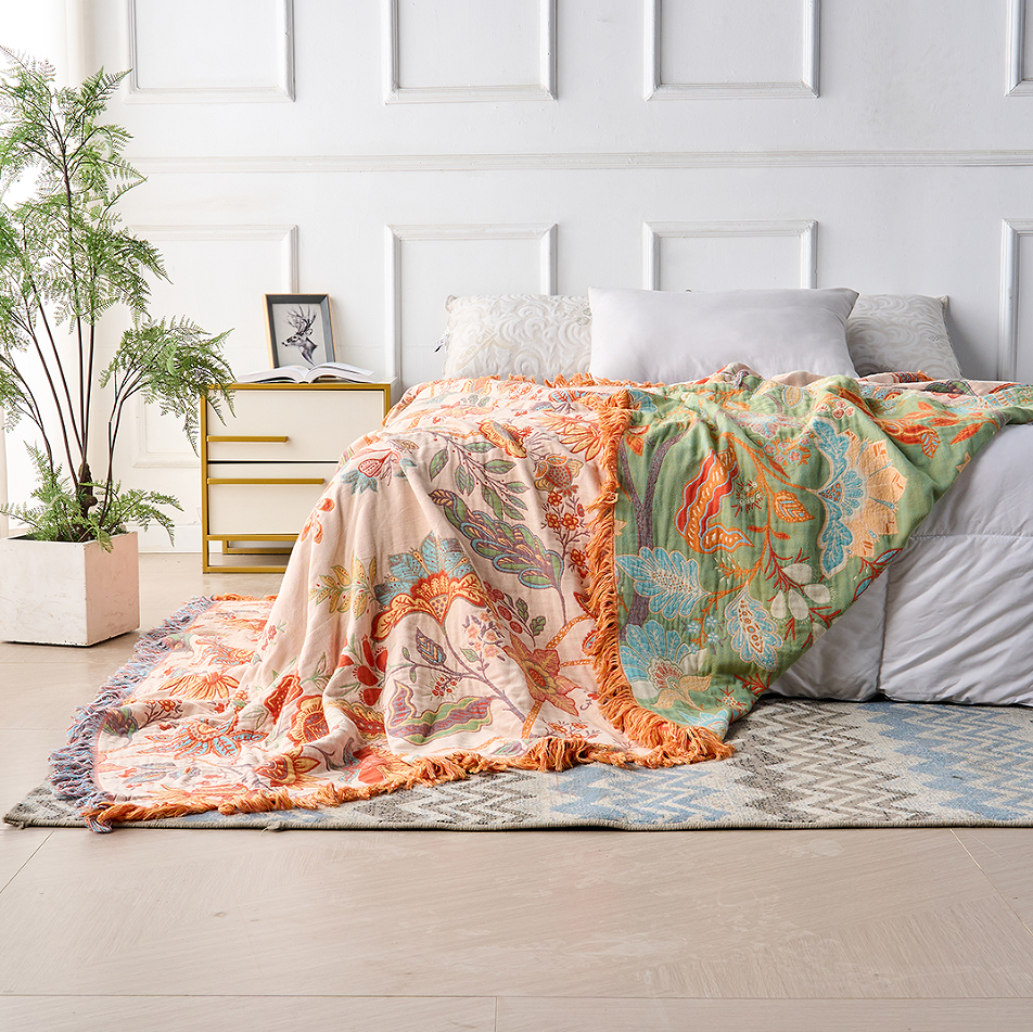 Charming Cotton Floral Throw | Cozy Bohemian Blanket