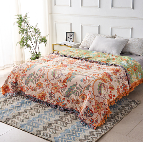 Charming Cotton Floral Throw | Cozy Bohemian Blanket