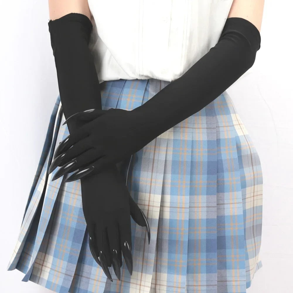 Dramatic Elbow-Length Claw Gloves for Halloween Costumes