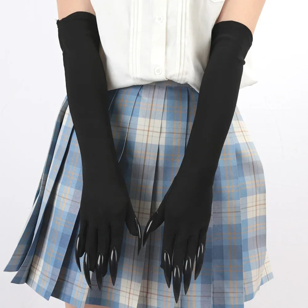 Dramatic Elbow-Length Claw Gloves for Halloween Costumes