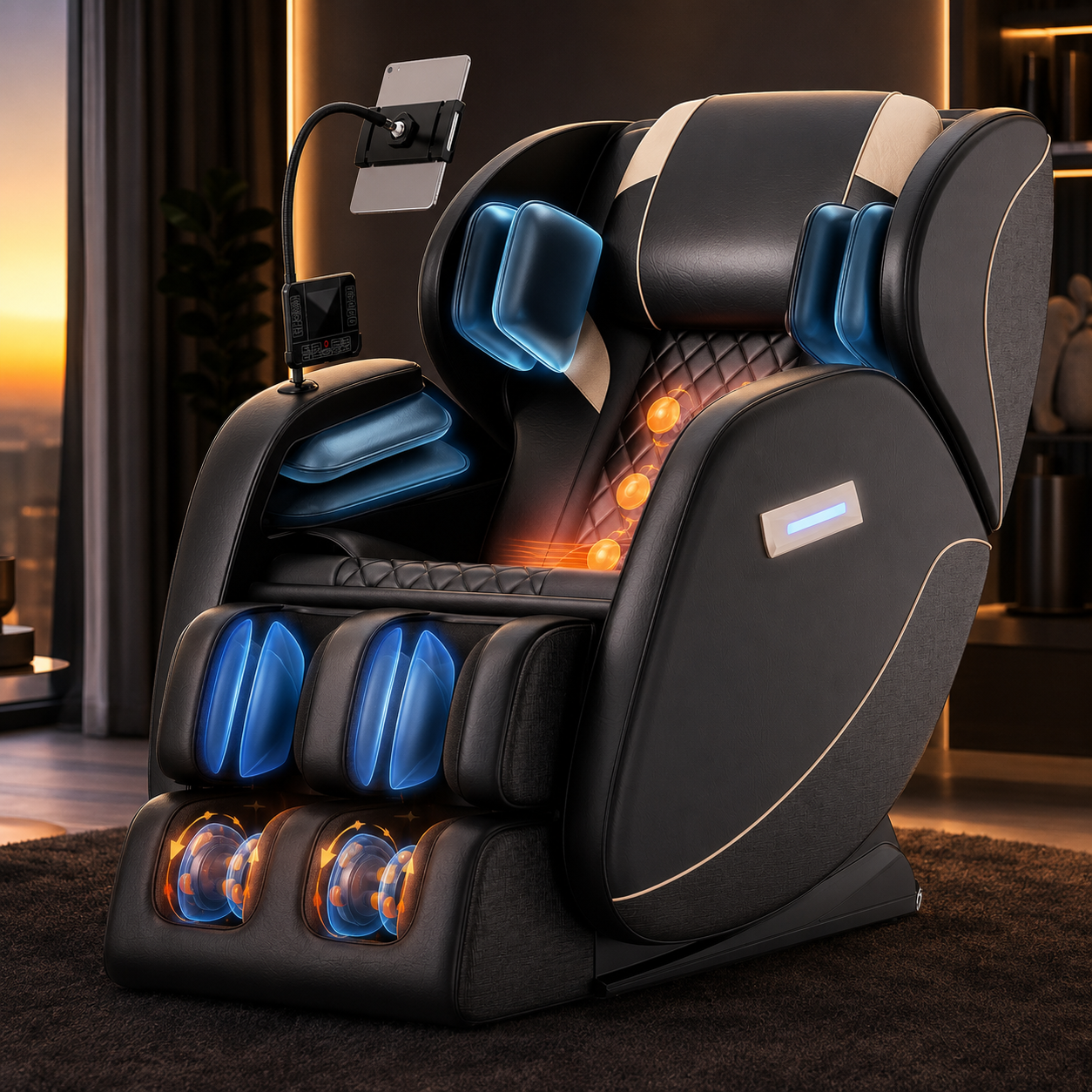 Full Body Massage Chair with Zero Gravity, 6 Rollers, 24 Airbags, Heating for Waist and Legs, Foot Rollers, Bluetooth and Touchscreen