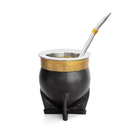 Stainless Steel Yerba Mate Set - Gold Cup, Bombilla Straw, Cleaning Brush