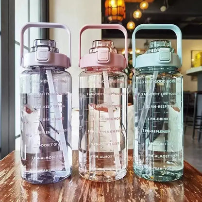 2L BPA-Free Water Bottle with Time Markers & Straw – 68oz Leakproof Hydration Tracker for Gym, Office, Travel