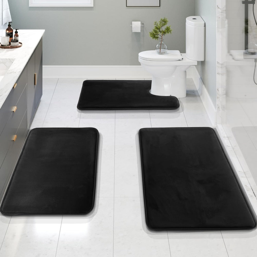 3-Piece Non-Slip Memory Foam Bath Mat Set – Washable and Absorbent