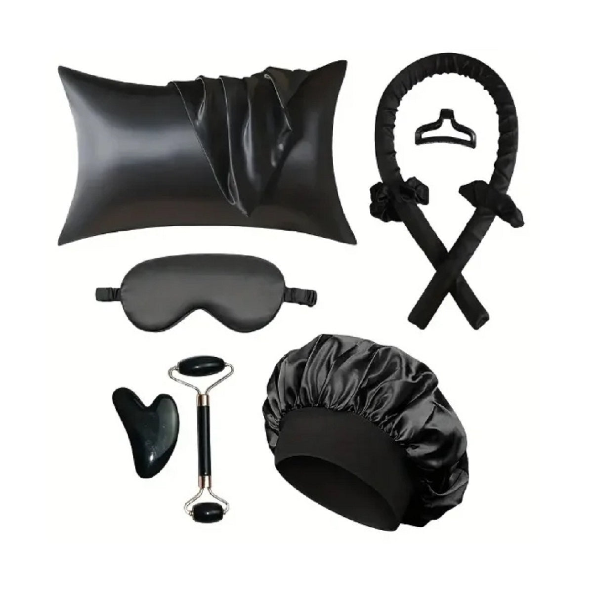 Silk Sleep Kit - Pillowcase, Eye Mask, Gua Sha Tool, and Face Roller