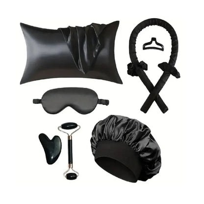 Silk Sleep Kit - Pillowcase, Eye Mask, Gua Sha Tool, and Face Roller