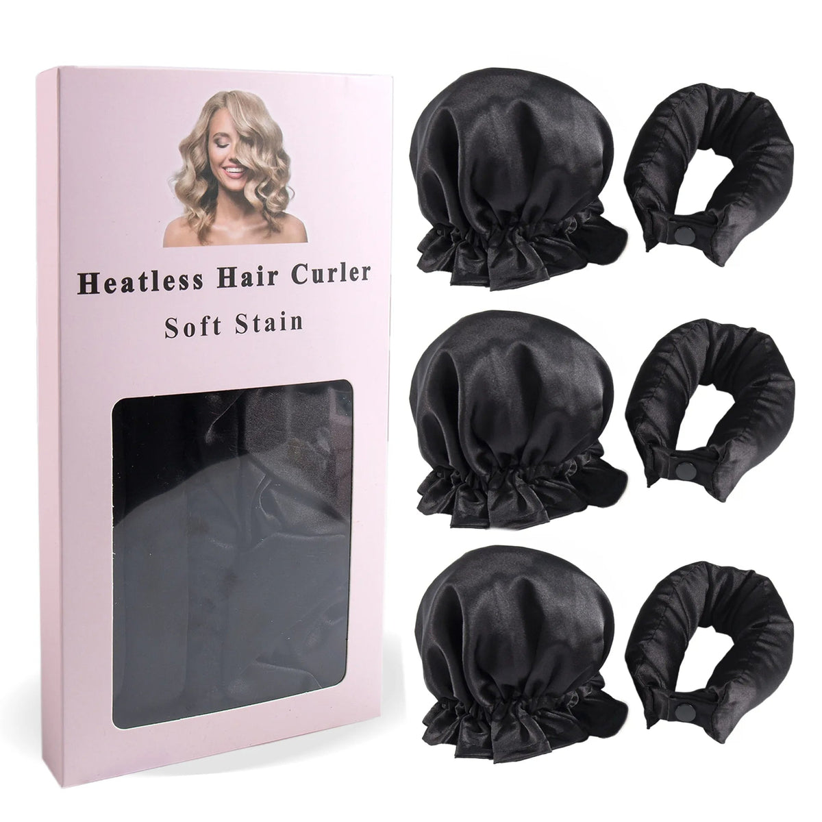 Overnight Curling Rod Set - 3-Piece Satin Headband and Caps