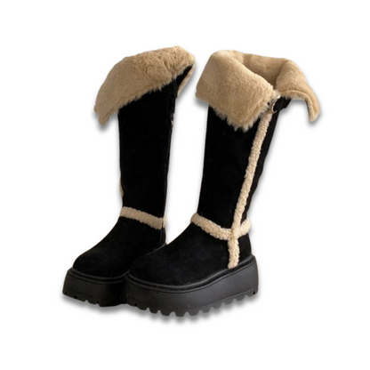 Fur Lined Long Booties for Women - Vintage Style Winter Snow Flats