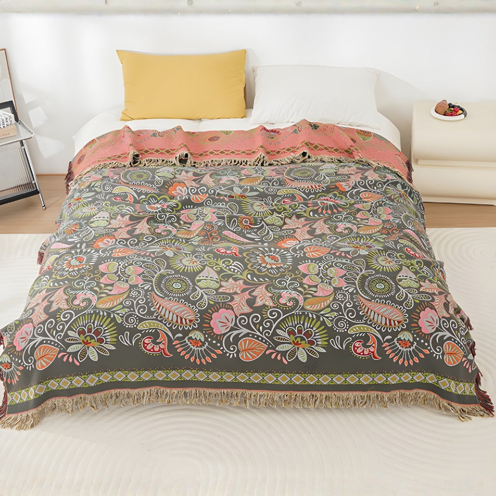 Vibrant Floral Reversible Cotton Throw Blanket