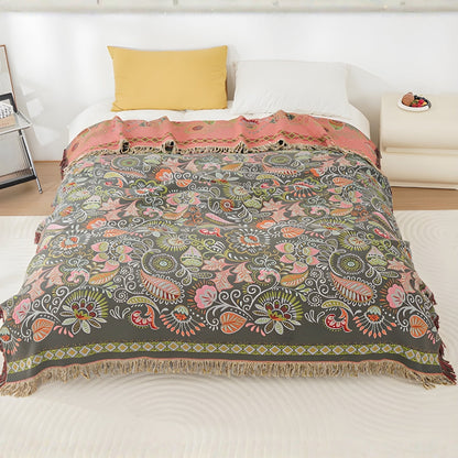 Vibrant Floral Reversible Cotton Throw Blanket