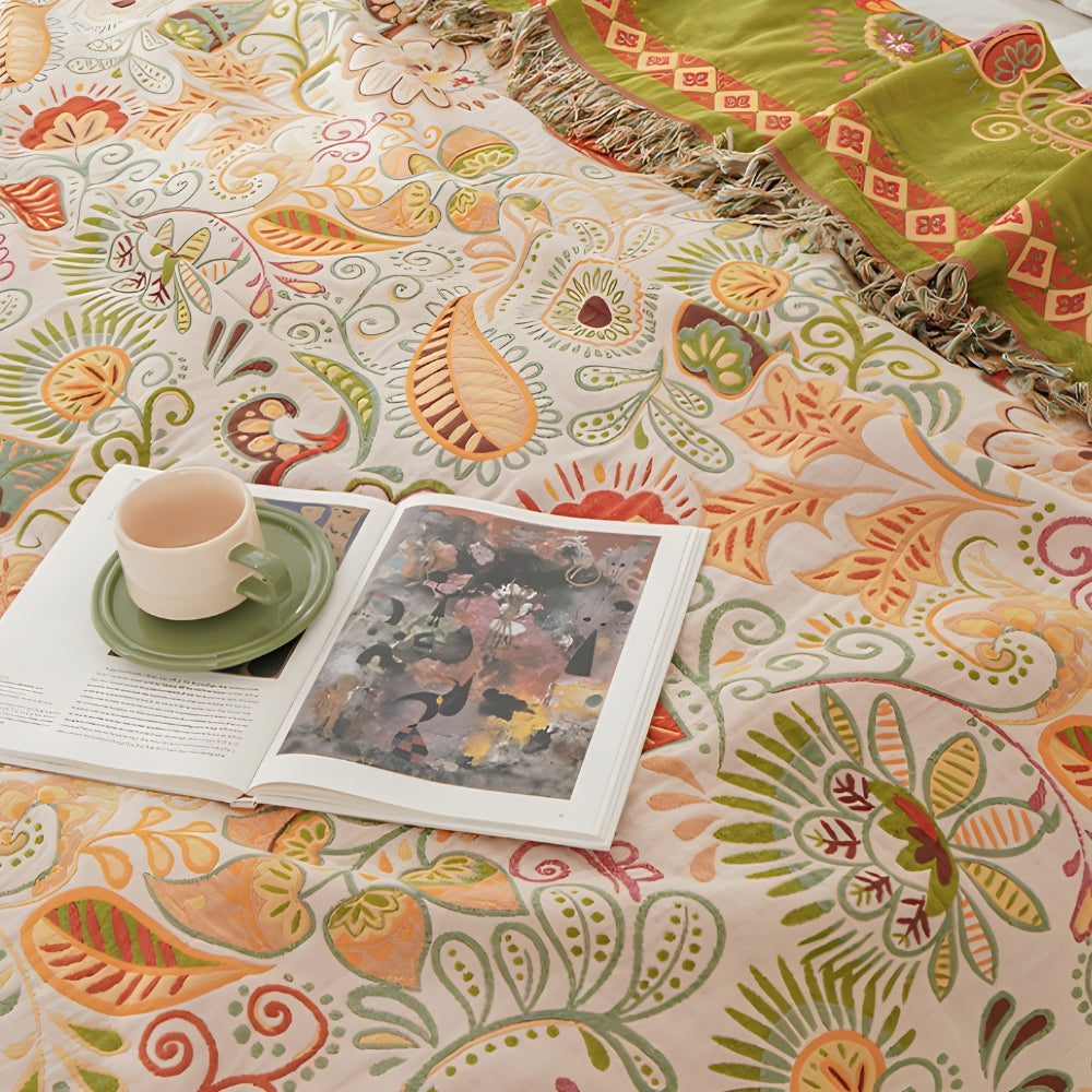 Vibrant Floral Reversible Cotton Throw Blanket