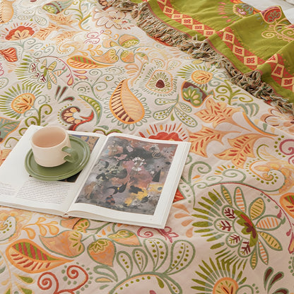 Vibrant Floral Reversible Cotton Throw Blanket