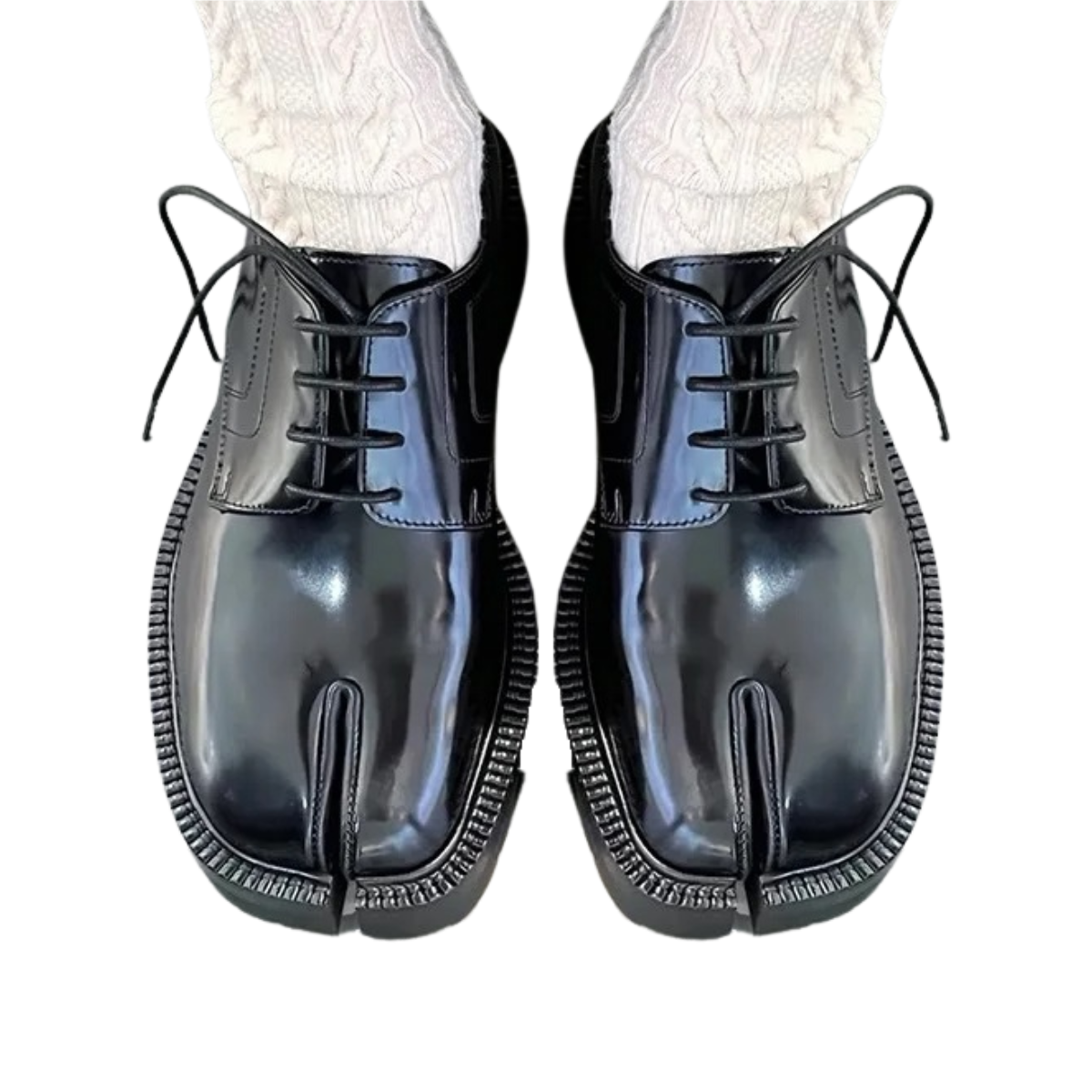 Chunky Platform Flats - Women's Lace-Up Tabi Split-Toe Loafers