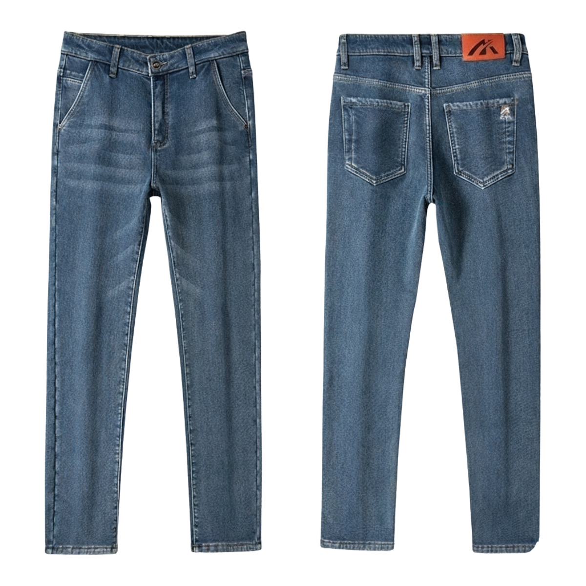 Warm Stretch Straight Denim Jeans for Men - Fleece-Lined Winter Style