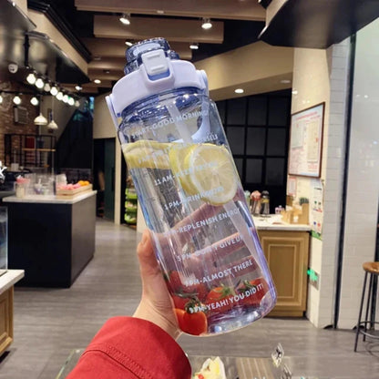 2L BPA-Free Water Bottle with Time Markers & Straw – 68oz Leakproof Hydration Tracker for Gym, Office, Travel