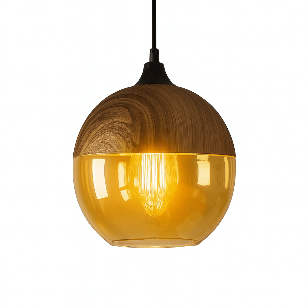 Scandinavian Wooden Pendant Light with Tinted Glass