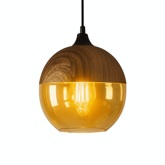 Scandinavian Wooden Pendant Light with Tinted Glass