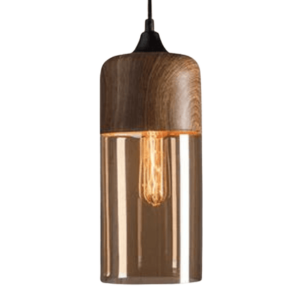 Scandinavian Wooden Pendant Light with Tinted Glass