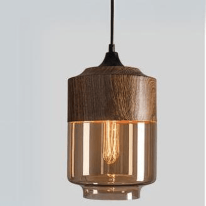 Scandinavian Wooden Pendant Light with Tinted Glass