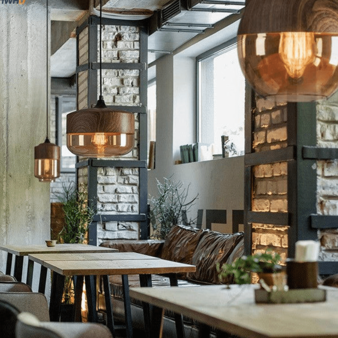 Scandinavian Wooden Pendant Light with Tinted Glass