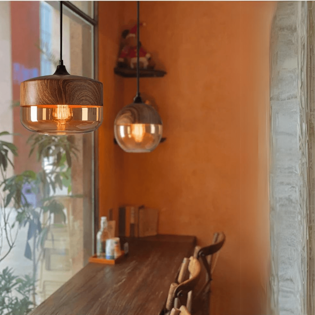 Scandinavian Wooden Pendant Light with Tinted Glass