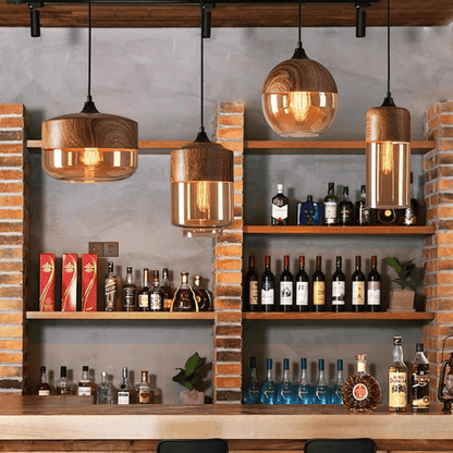Scandinavian Wooden Pendant Light with Tinted Glass