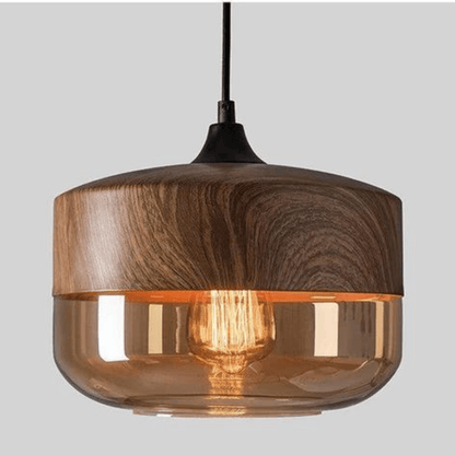 Scandinavian Wooden Pendant Light with Tinted Glass