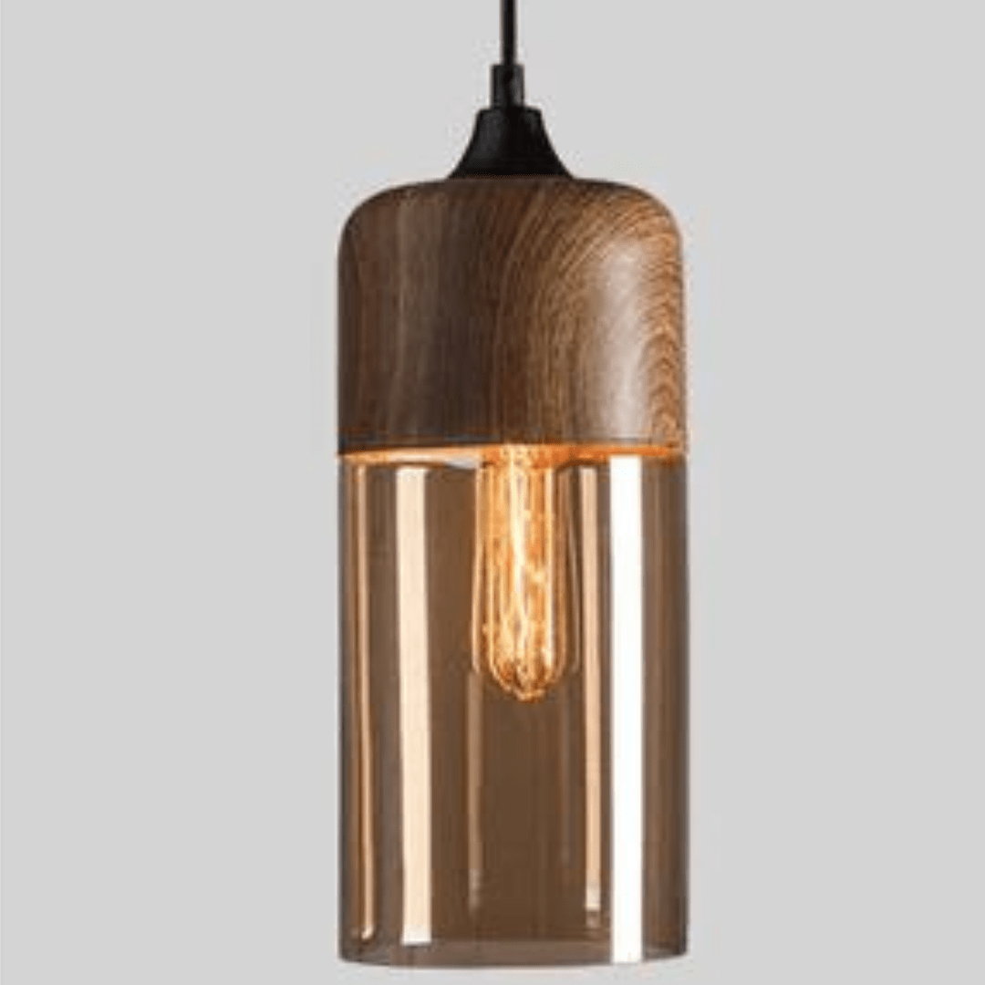 Scandinavian Wooden Pendant Light with Tinted Glass