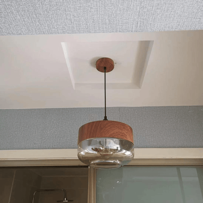 Scandinavian Wooden Pendant Light with Tinted Glass