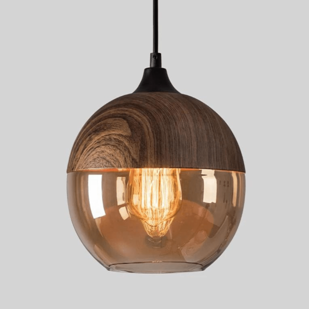 Scandinavian Wooden Pendant Light with Tinted Glass
