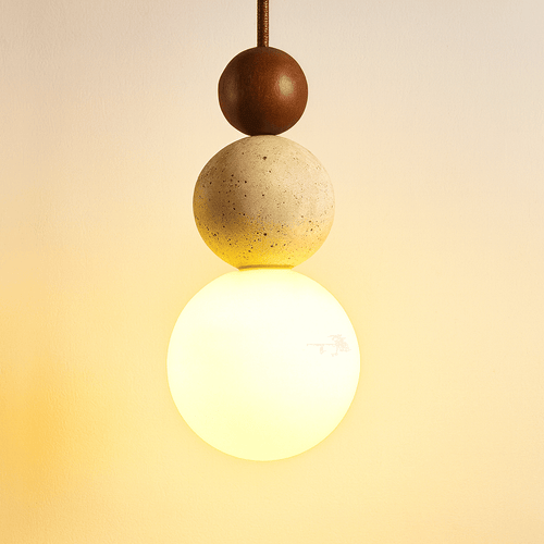 Pendant Light with Travertine and Mahogany Design