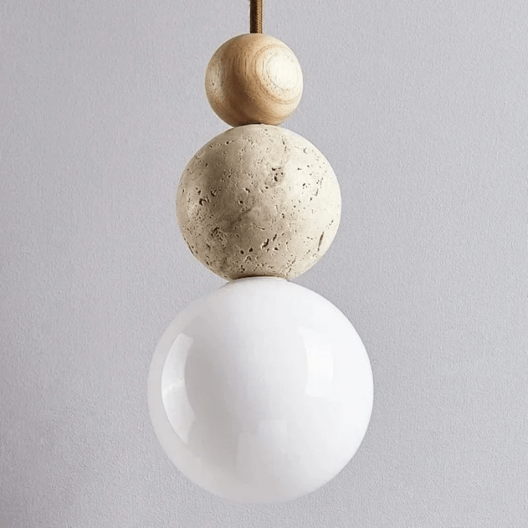 Pendant Light with Travertine and Mahogany Design