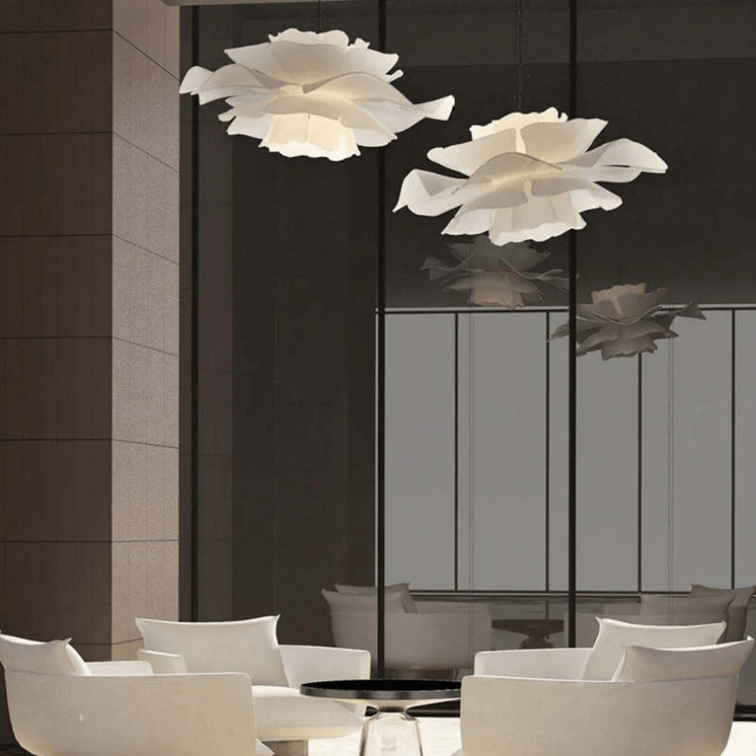 Floral Pattern Pendant Light in White Metal