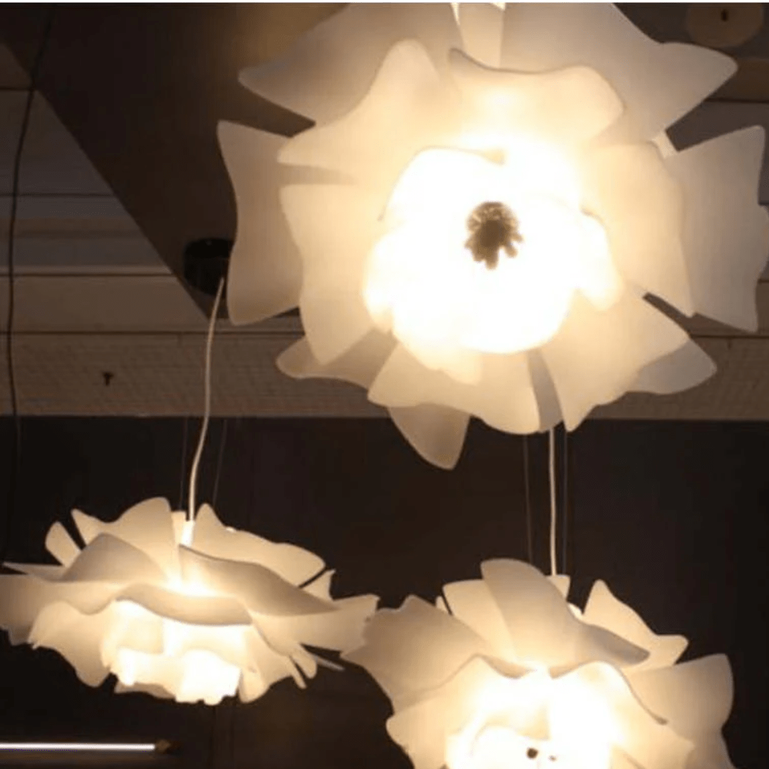 Floral Pattern Pendant Light in White Metal