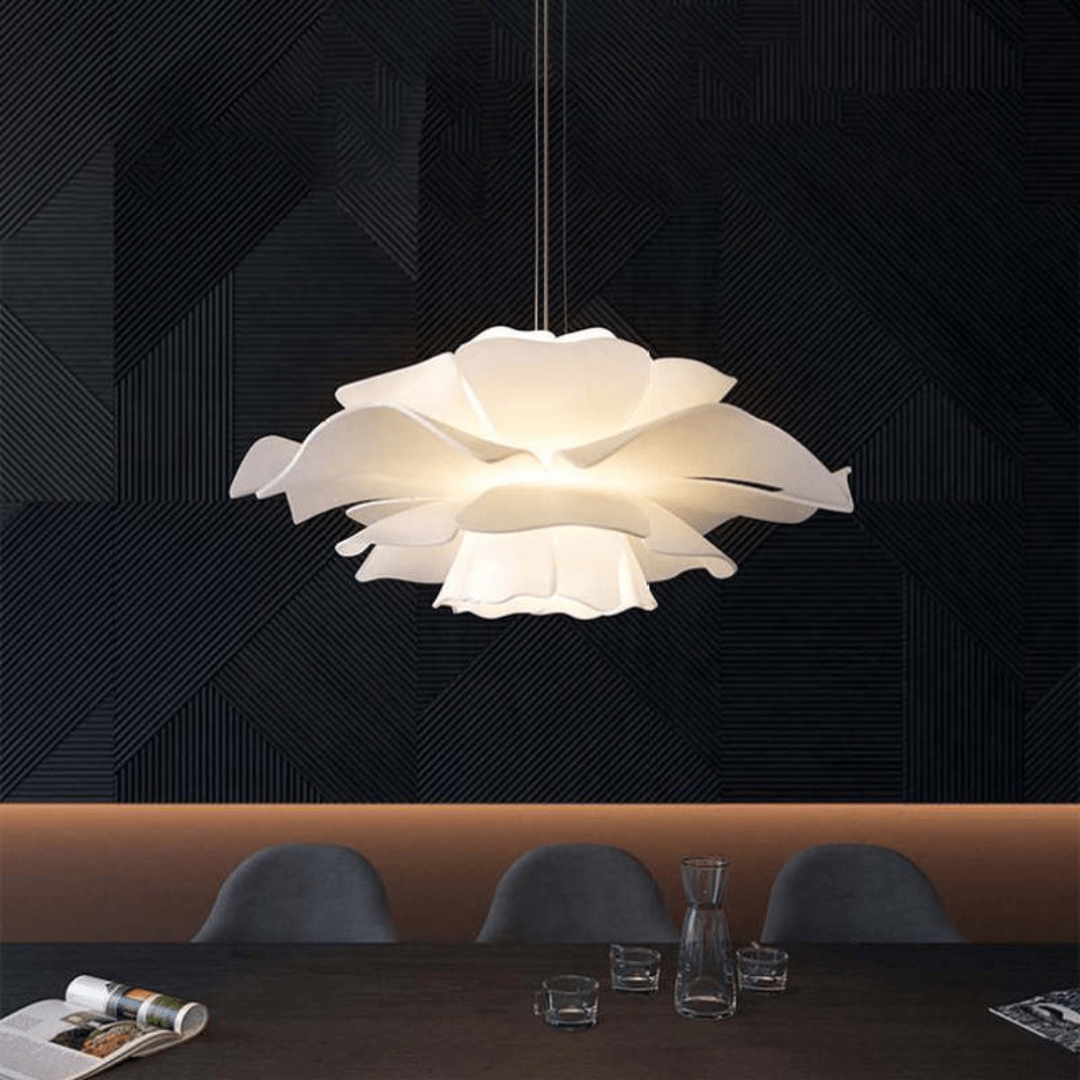 Floral Pattern Pendant Light in White Metal