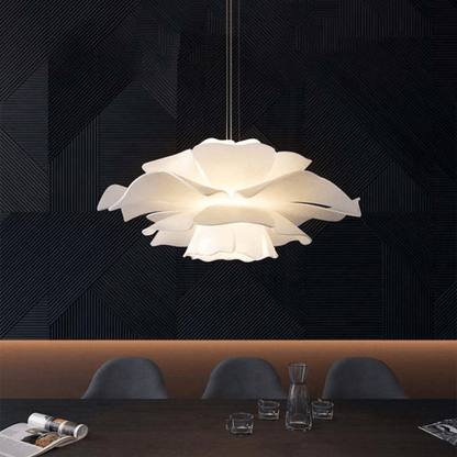 Floral Pattern Pendant Light in White Metal