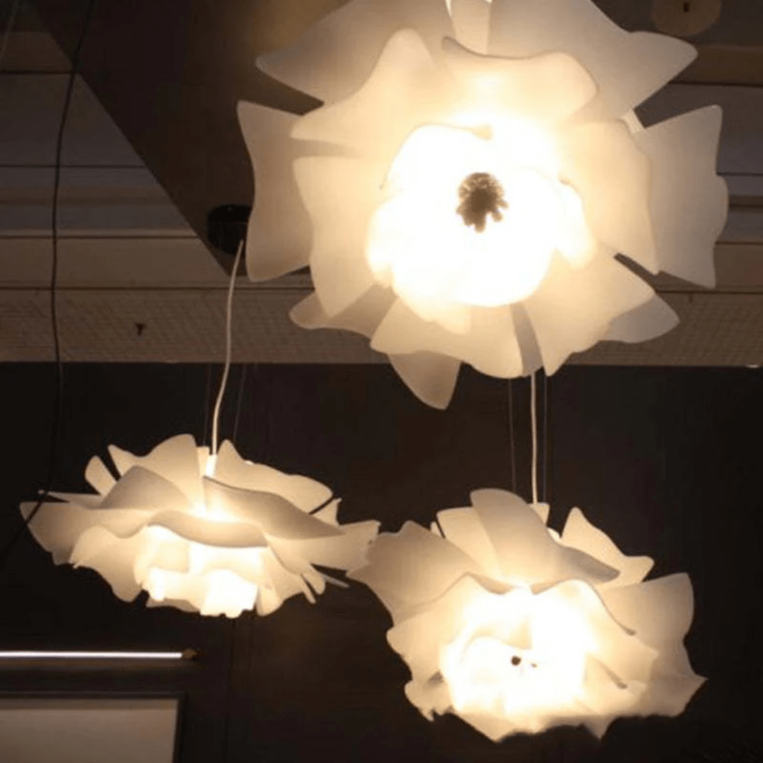 Floral Pattern Pendant Light in White Metal
