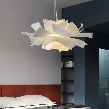 Floral Pattern Pendant Light in White Metal