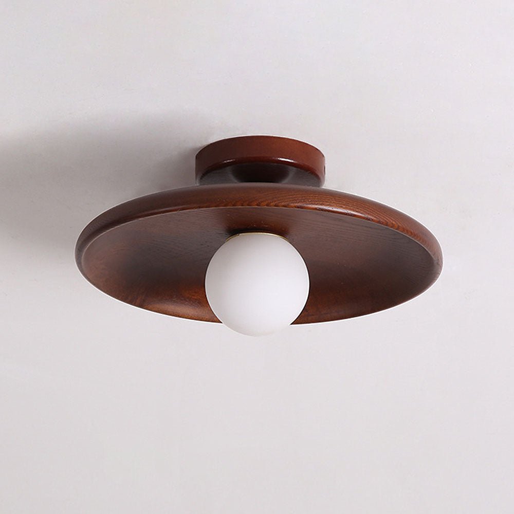 Minimalist Round Pendant Light - Nordic Wood Design for Hallway