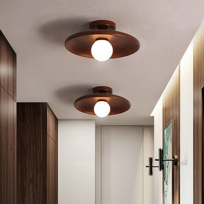 Minimalist Round Pendant Light - Nordic Wood Design for Hallway