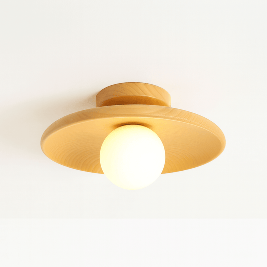 Minimalist Round Pendant Light - Nordic Wood Design for Hallway
